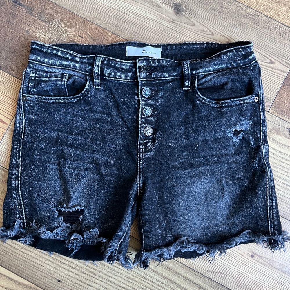KanCan Dark Wash Stretch Distressed Jean Shorts